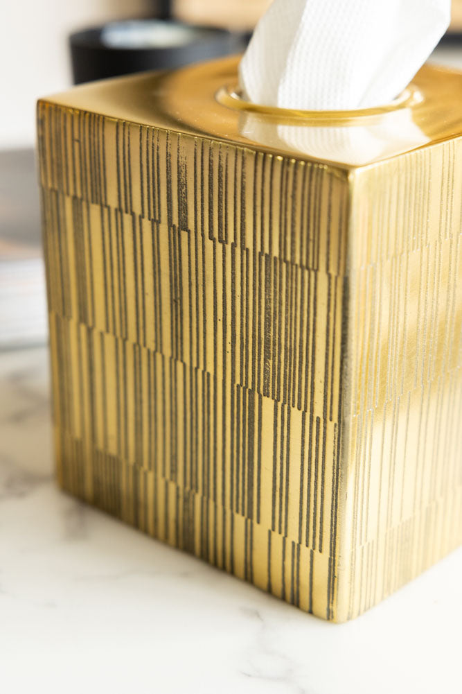 Fine Line Detail Gold Effect Tissue Box