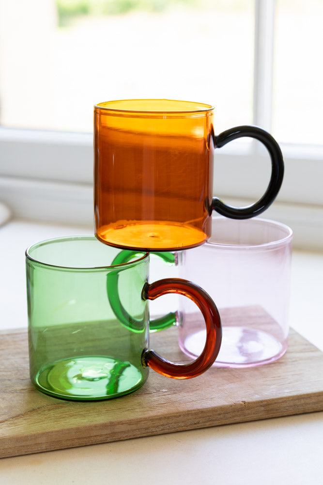 Pale Pink & Green Glass Mug