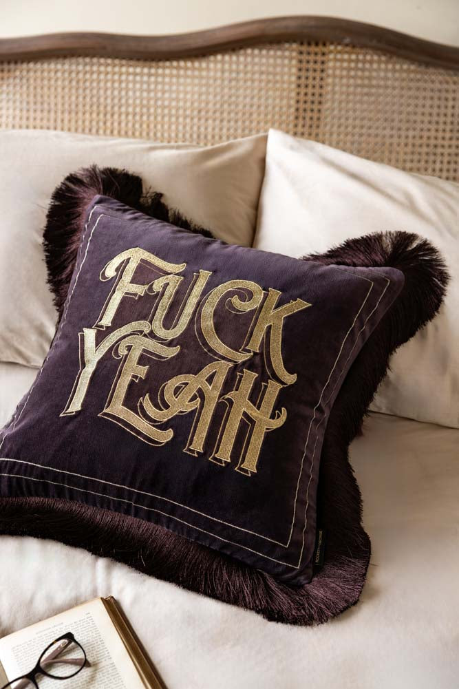 Gold Embroidered Fuck Yeah Cushion
