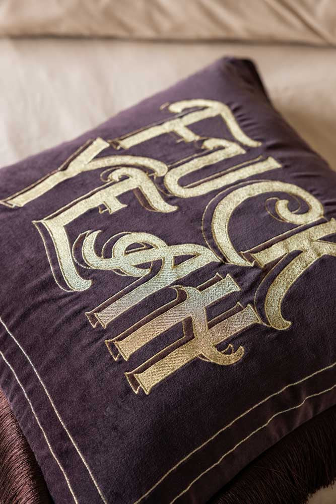 Gold Embroidered Fuck Yeah Cushion