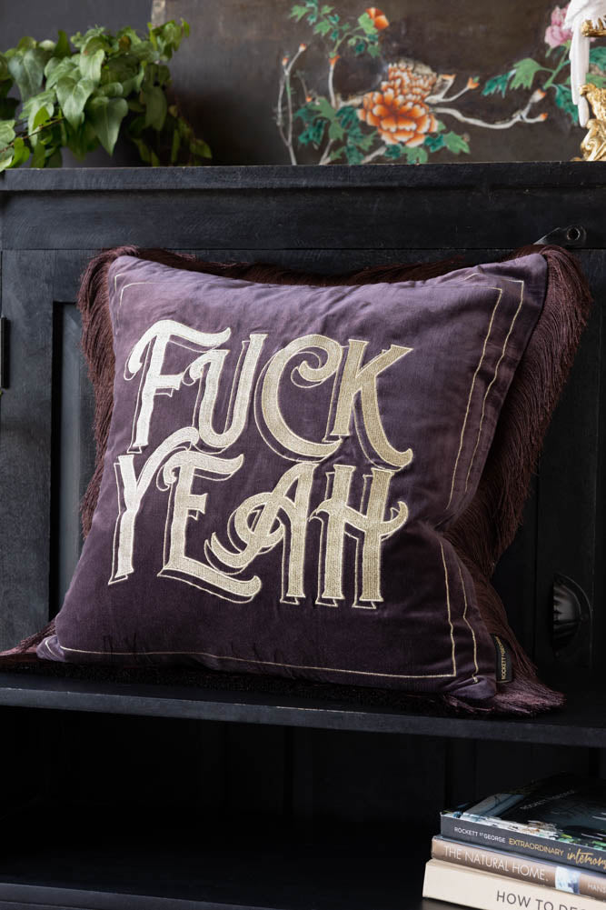 Gold Embroidered Fuck Yeah Cushion