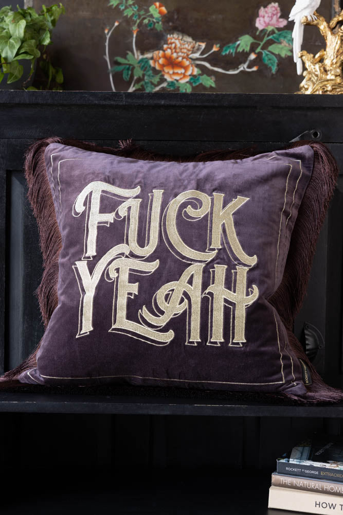 Gold Embroidered Fuck Yeah Cushion
