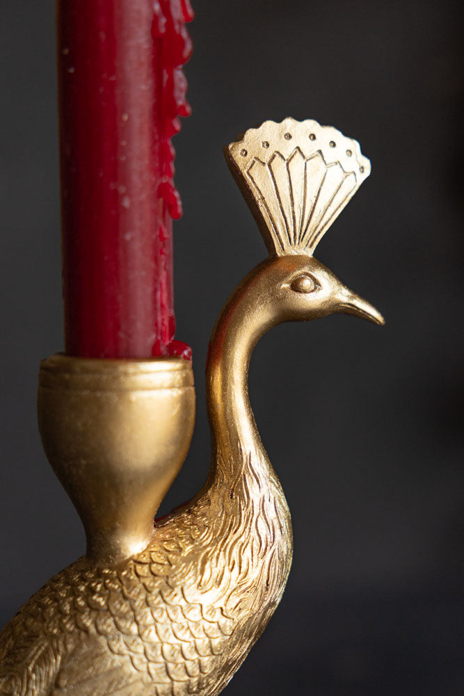 Gold Peacock Standing Candlestick Holder