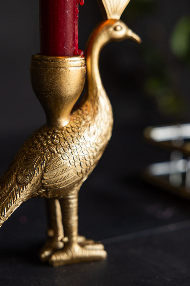 Gold Peacock Standing Candlestick Holder