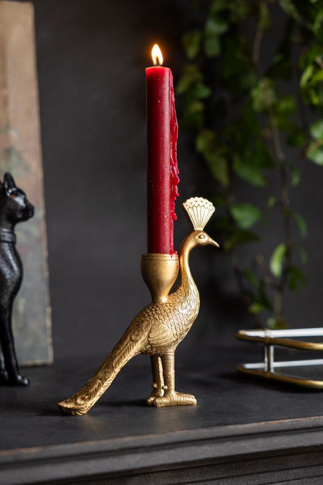 Gold Peacock Standing Candlestick Holder