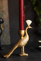 Gold Peacock Standing Candlestick Holder