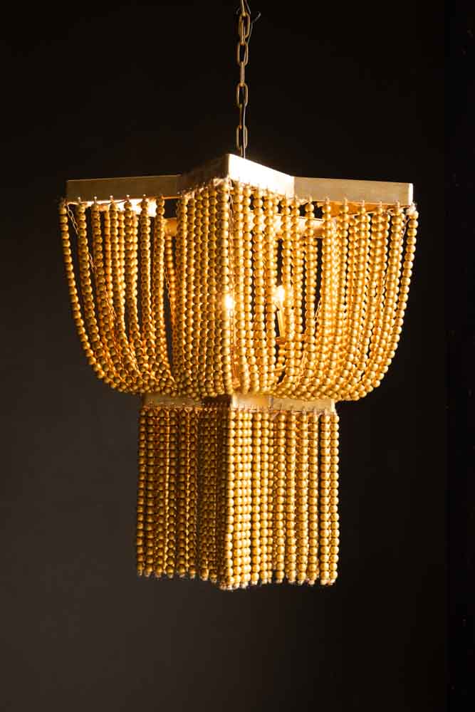 Gold Star Shaped Beaded Statement Chandelier Light