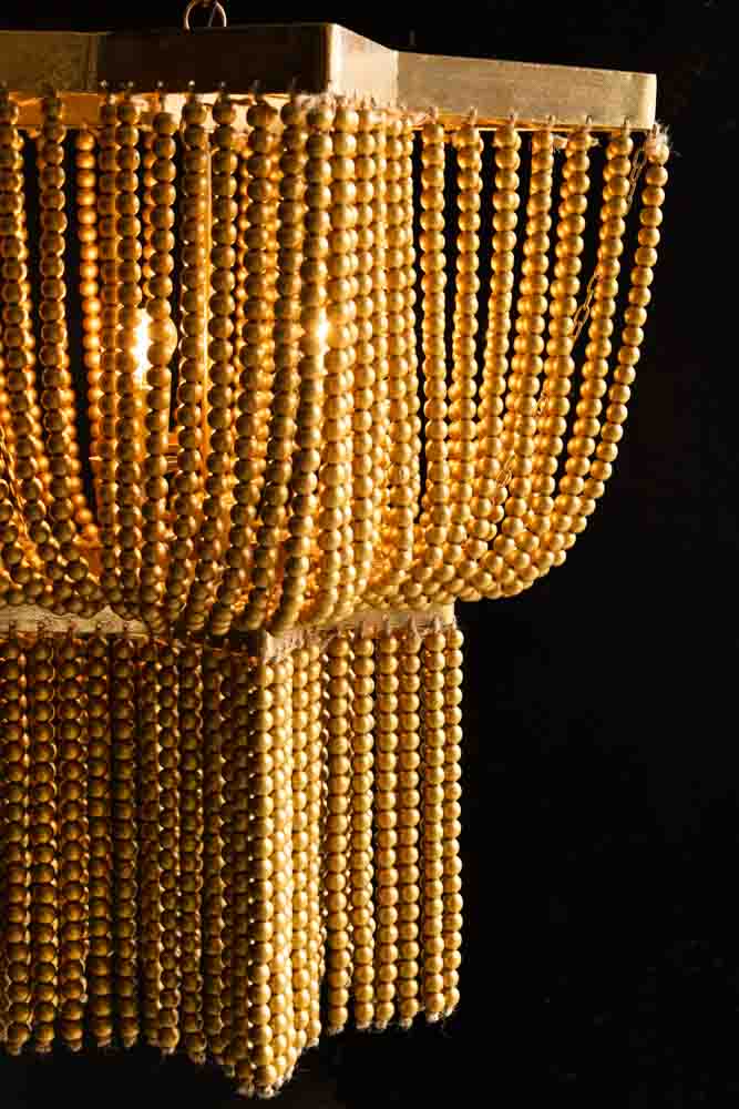 Gold Star Shaped Beaded Statement Chandelier Light