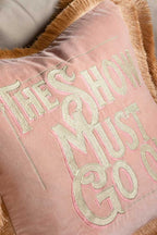 Pink Velvet Double-Fringed Show Must Go On Embroidered Cushion