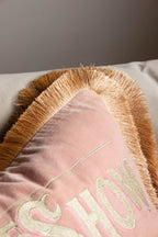Pink Velvet Double-Fringed Show Must Go On Embroidered Cushion