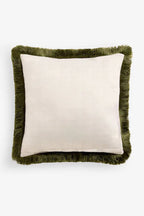 Green Bamboo Print Cushion With Fringe Edge Detailing