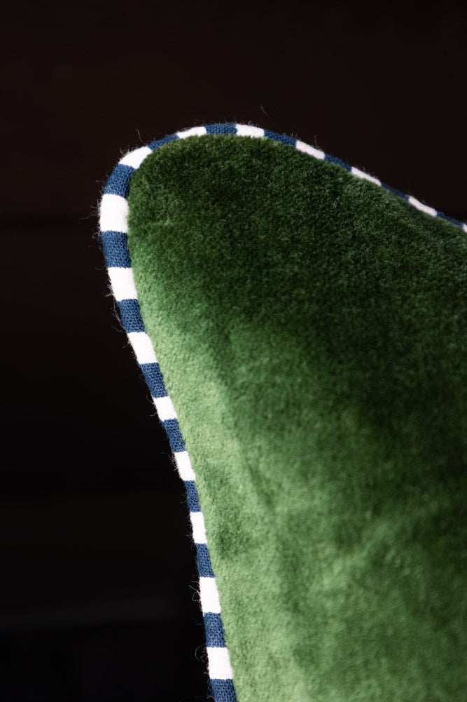 Green Velvet & Monochrome Stripe Embroidered Tiger Cushion