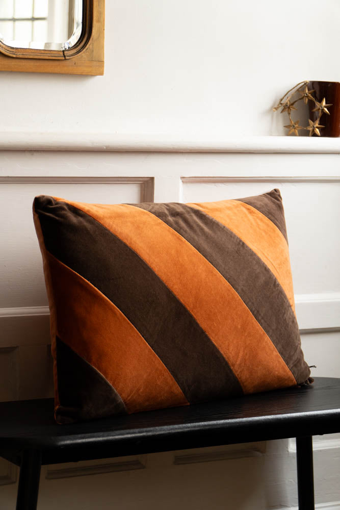 HKLIVING Coffee & Mocha Striped Velvet Cushion