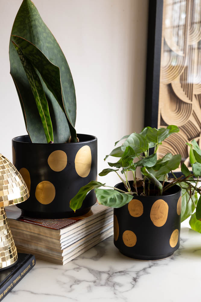 Handcrafted Black & Metallic Planter - Available In Two Sizes