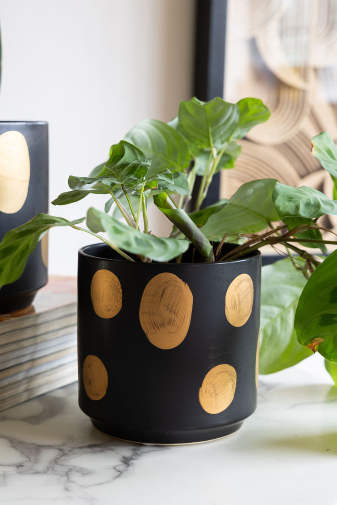 Handcrafted Black & Metallic Planter - Available In Two Sizes