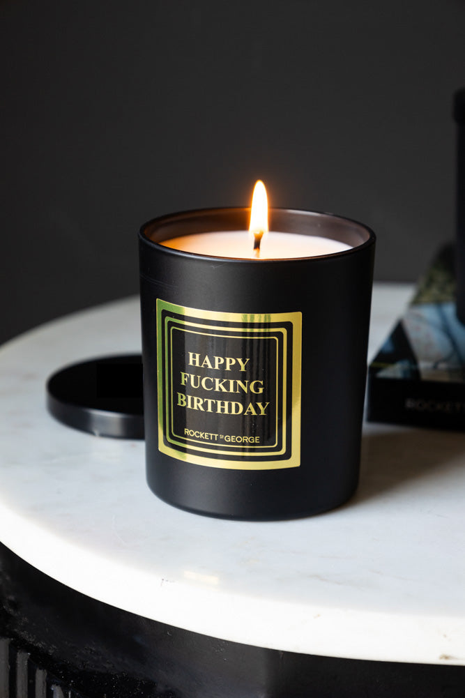 Happy Fucking Birthday Scented Candle - Leather & Tobacco