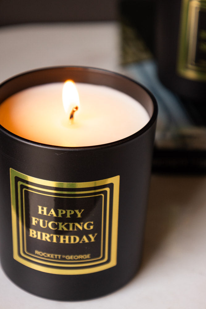 Happy Fucking Birthday Scented Candle - Leather & Tobacco
