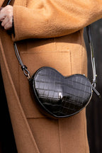 Heart Shaped Croc-Effect Cross Body Bag