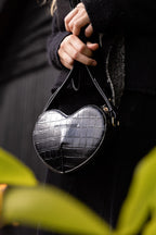 Heart Shaped Croc-Effect Cross Body Bag