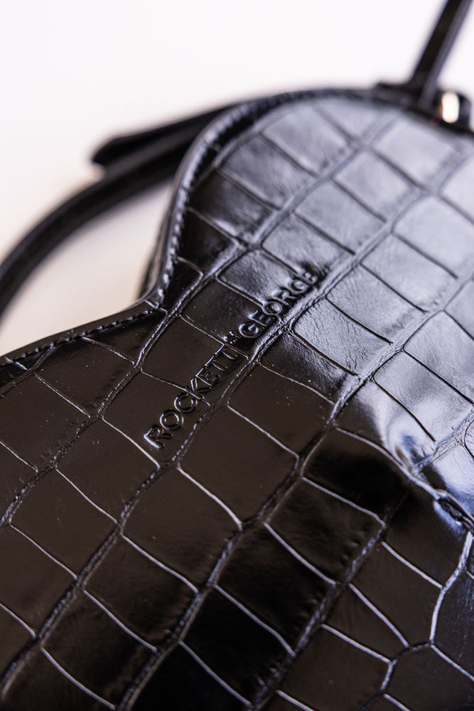 Heart Shaped Croc-Effect Cross Body Bag