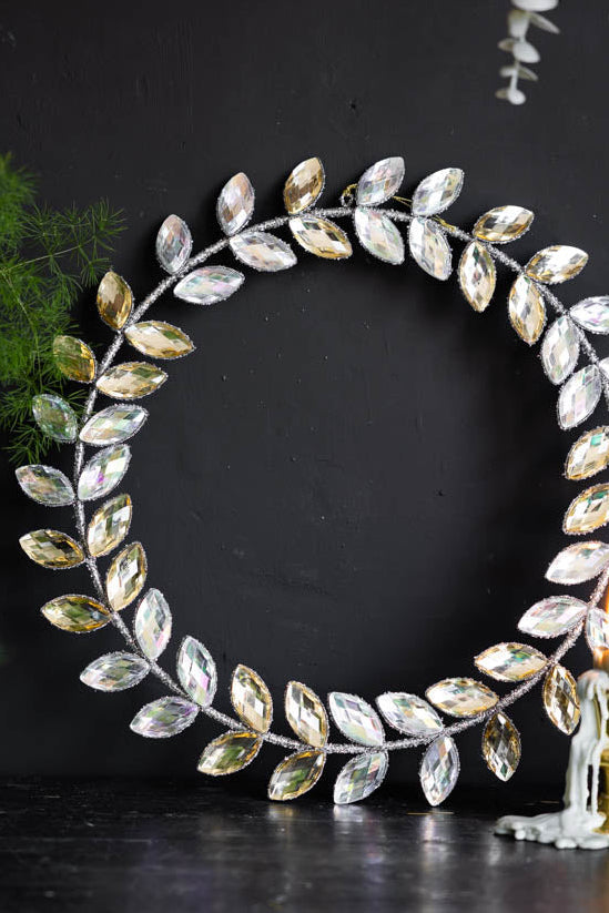 Jewelled Silver Leaf Door / Christmas Wreath