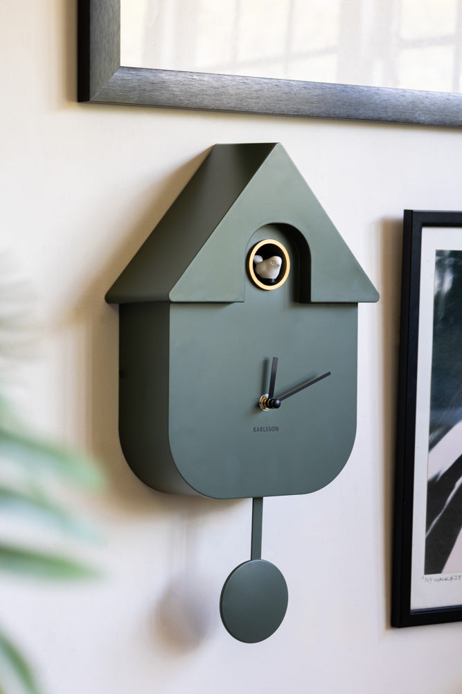 Khaki Green Modern Cuckoo Wall Clock