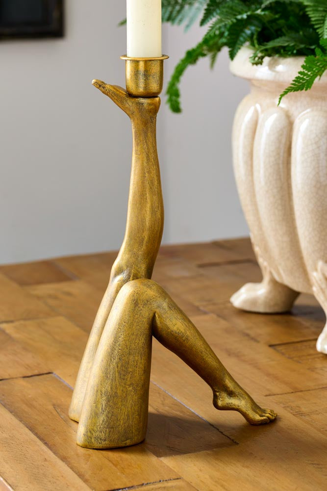 Kicking Leg Candle Holder In Gold