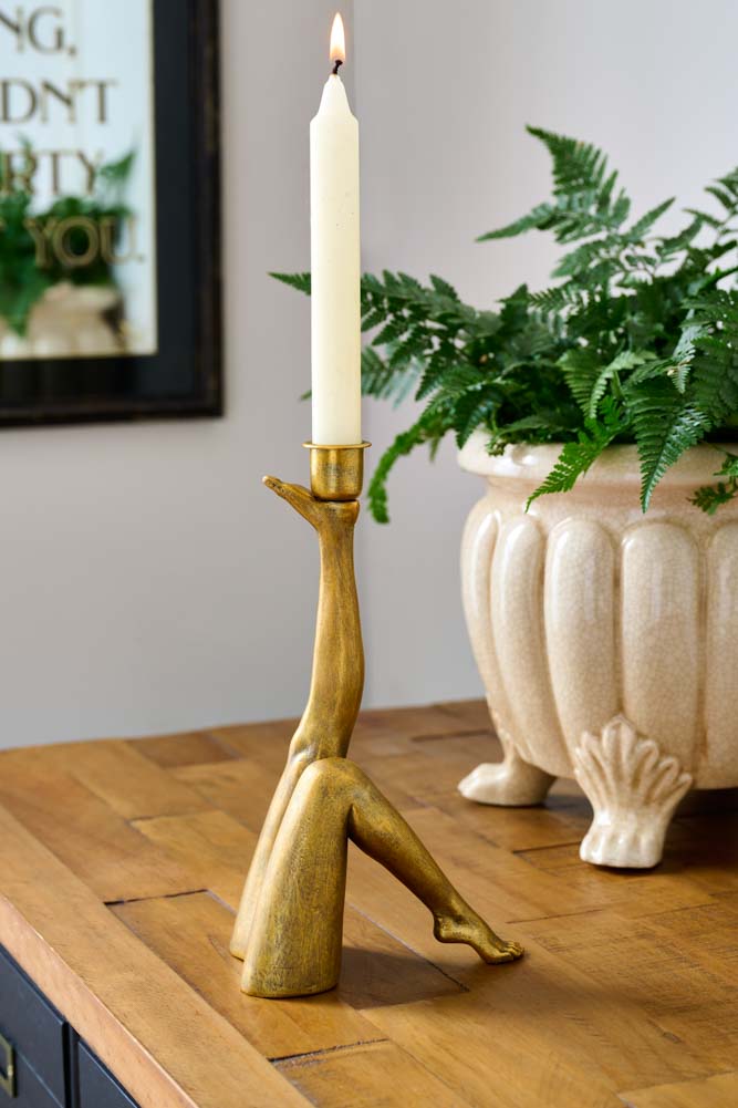 Kicking Leg Candle Holder In Gold
