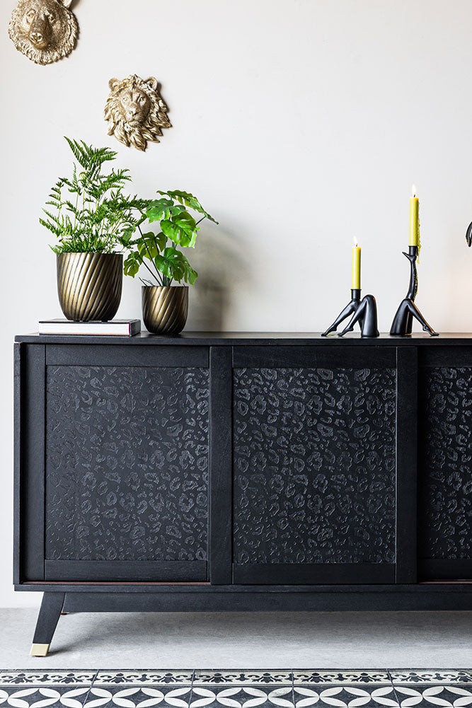 Large Black Leopard Print Sideboard