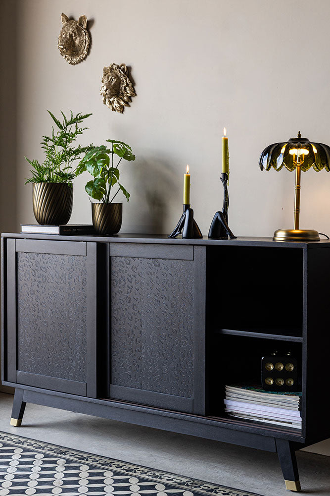 Large Black Leopard Print Sideboard
