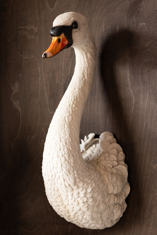 Large White Faux Swan Head Wall Art