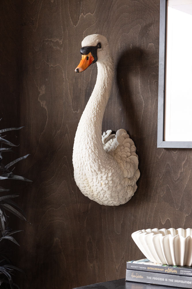 Large White Faux Swan Head Wall Art