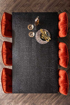 Leopard Print Black Wood 6 Seater Dining Table