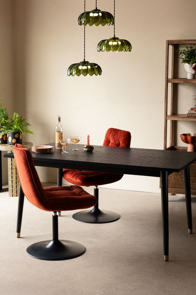 Leopard Print Black Wood 6 Seater Dining Table