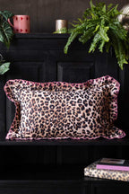 Leopard Print Cushion With Pink Scalloped Edge