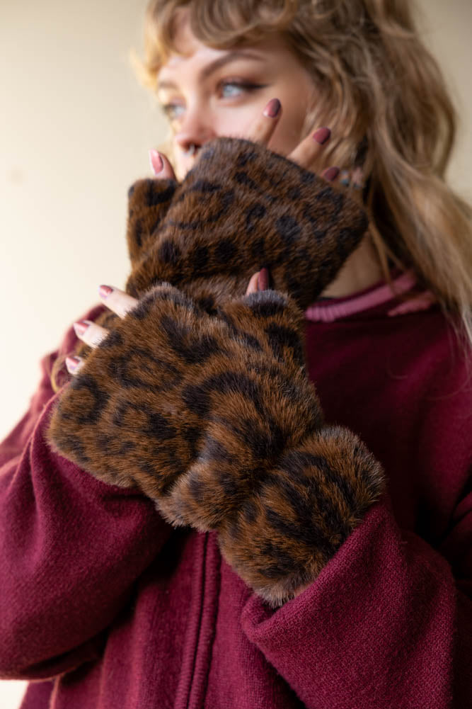 Leopard Print Faux Fur Handwarmers - Available in Two Sizes