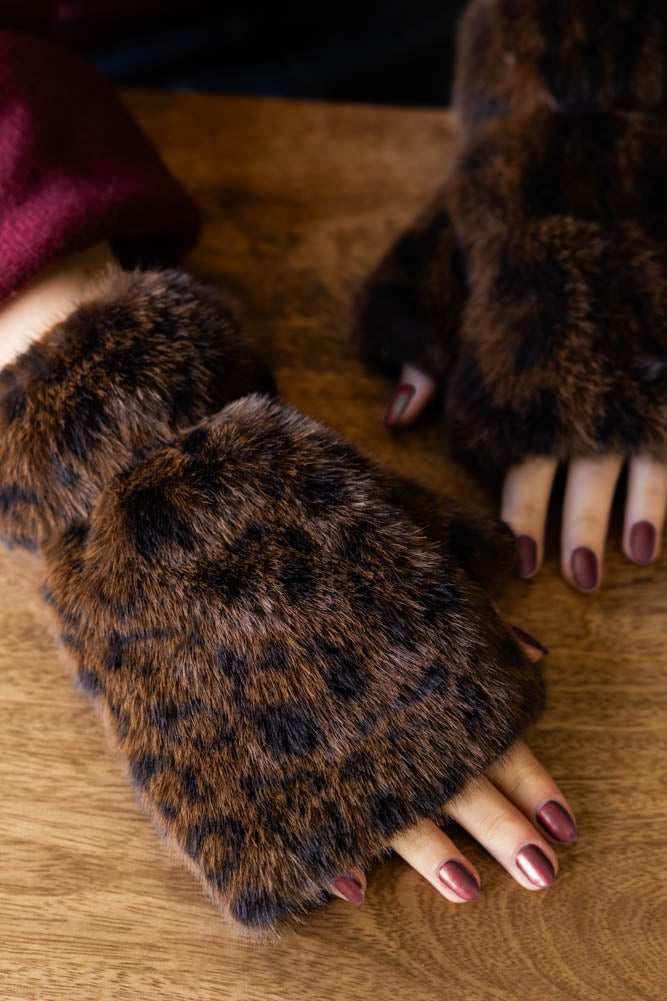 Leopard Print Faux Fur Handwarmers - Available in Two Sizes
