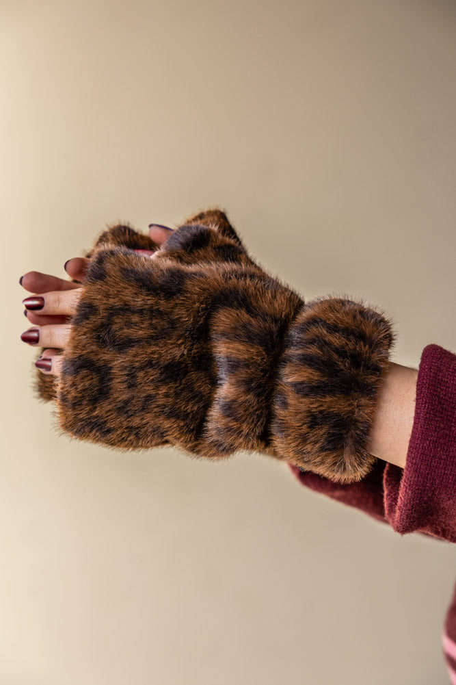 Leopard Print Faux Fur Handwarmers - Available in Two Sizes