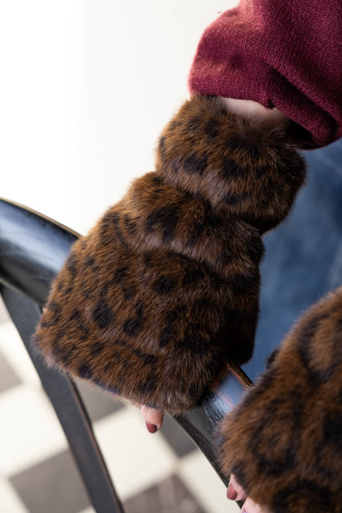 Leopard Print Faux Fur Handwarmers - Available in Two Sizes