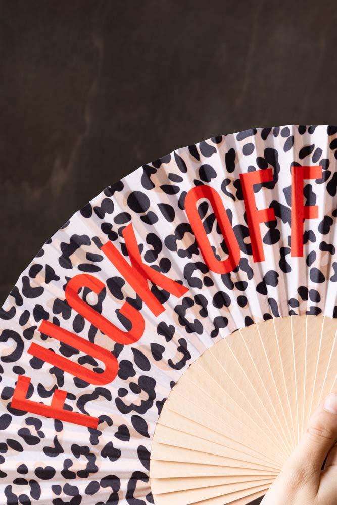 Leopard Print 'Fuck Off' Wooden Hand Held Fan