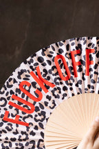 Leopard Print 'Fuck Off' Wooden Hand Held Fan