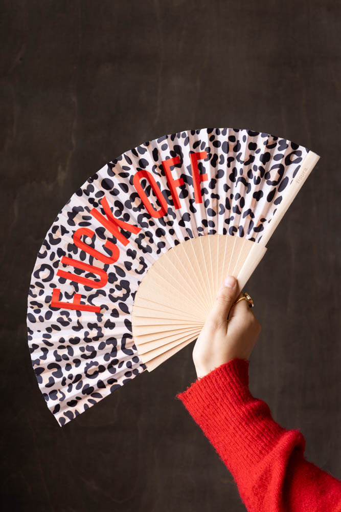 Leopard Print 'Fuck Off' Wooden Hand Held Fan