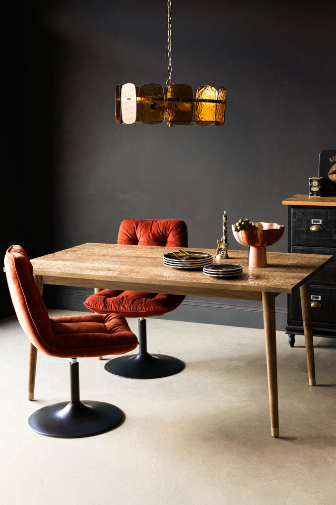 Leopard Print Natural Wood 6 Seater Dining Table