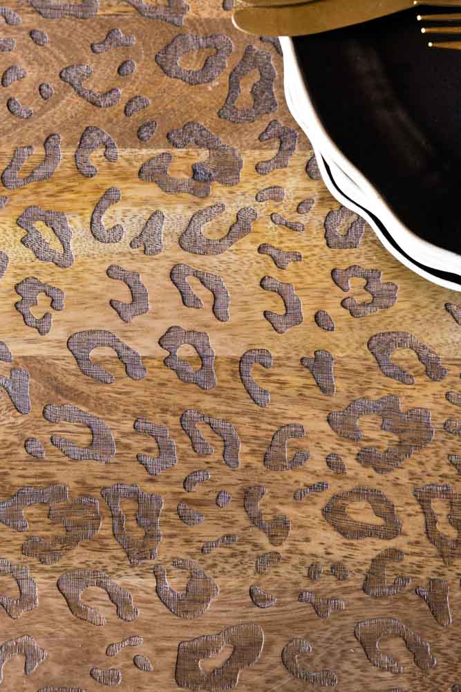 Leopard Print Natural Wood 6 Seater Dining Table