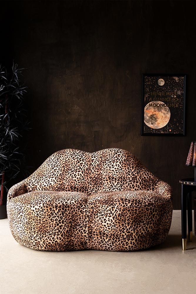 Leopard Print Velvet Lips Sofa