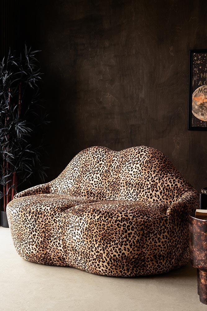 Leopard Print Velvet Lips Sofa