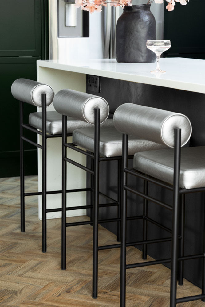 Metallic Silver Roll Back Bar Stool
