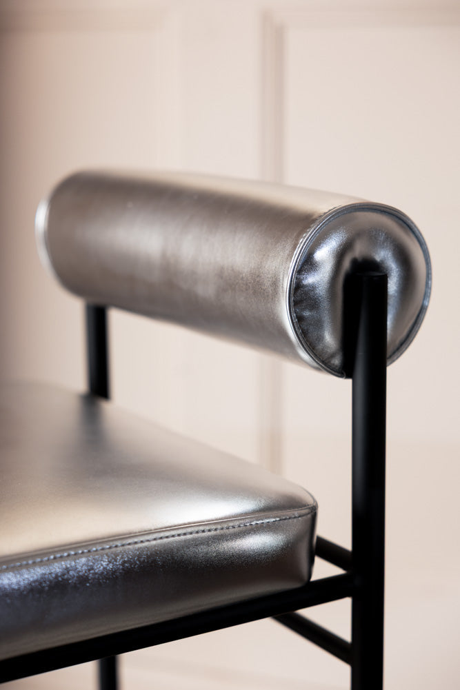 Metallic Silver Roll Back Bar Stool
