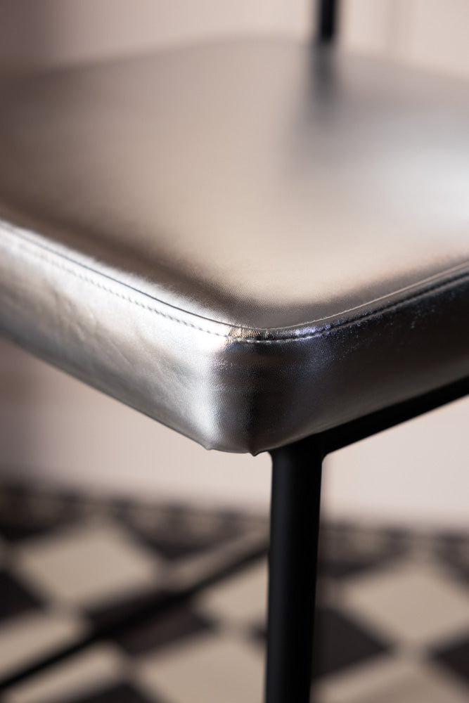 Metallic Silver Roll Back Bar Stool