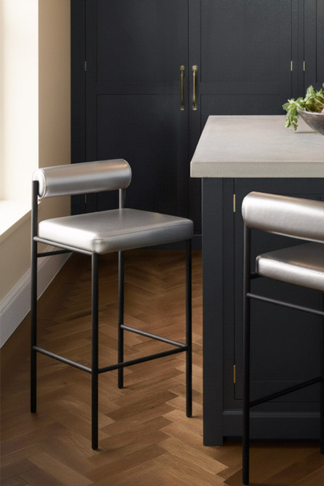 Metallic Silver Roll Back Bar Stool